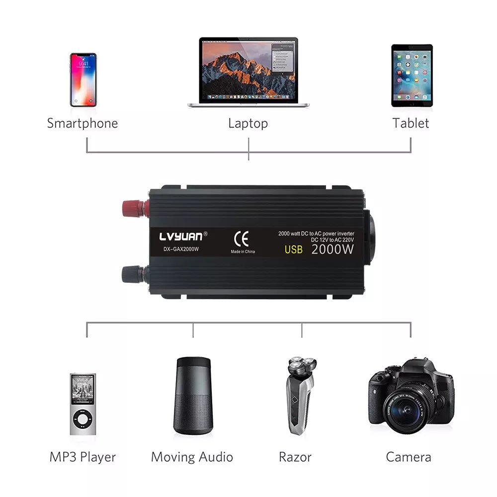 CONVERTISSEUR DE BATTERIE 12 VOLT EN 220VOLTS, - Web-Bootik